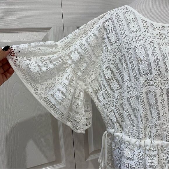 ANA A New Approach White Lace Ruffle Sleeve Sheer Peplum Top Blouse - Picture 10 of 11